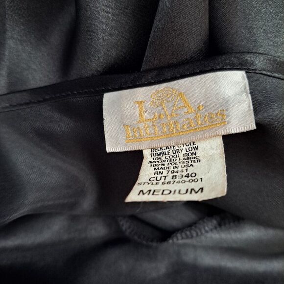 L.A. Intimates VTG Made In USA Women's Black Satin Slip Dress Medium - Picture 6 of 7